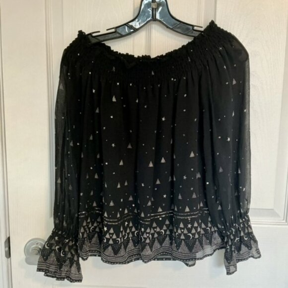 Joie Silk boho/flowy off shoulder black/white blouse size xxs - Picture 7 of 8